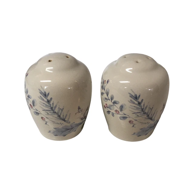 Pfaltzgraff Winter Frost Salt and Pepper Shakers 3.25" Holly Berries Pine Cones