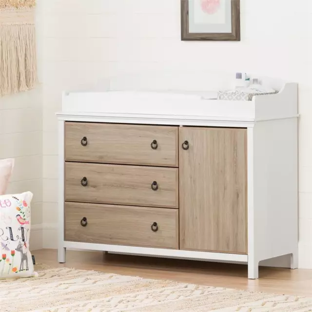 Cotton Candy Changing Table with Station-Pure White and Rustic Oak-South Shore