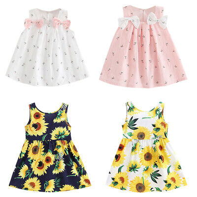 Toddler Kids Baby Girls Solid Bow Print Floral Suspenders Princess Party Dresses