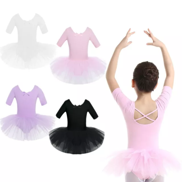 Girls Kids Ballet Tutu Dress Gymnastics Short Sleeve Leotard Dance wear Costumes