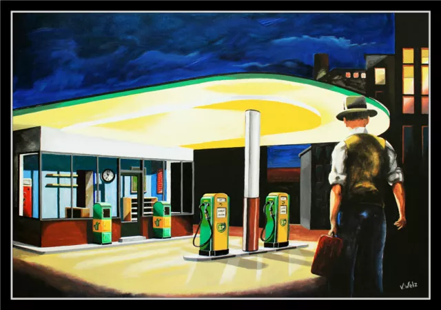 Tankwart BP Tankstelle Kunstdruck Benzin Diesel Zapfsäule Homage Edward Hopper 2