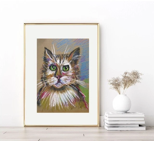 ORIGINAL OIL PASTELS painting Stray Cat Adopt Me wall art direct from