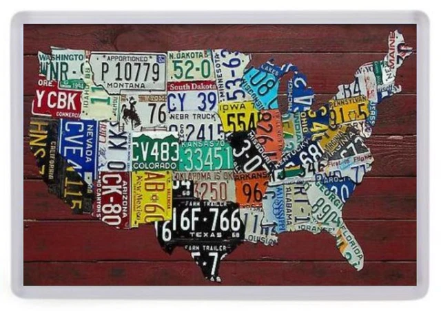 Map of the United States License Plates Fridge Magnet. NEW. USA, America