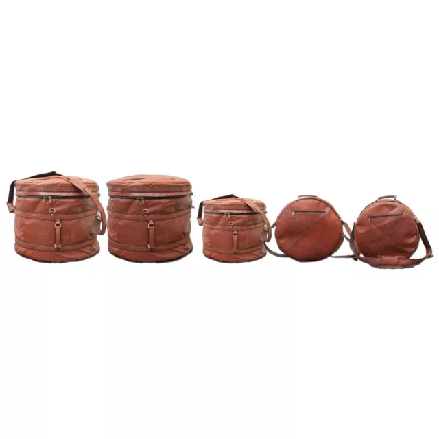 WerKens Real Leather 5-piece Drum Bag Set Padded Drum Case with Handle & Strap