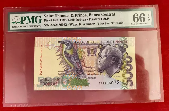 1996 SAINT THOMAS & PRINCE 5000 DOBRAS PICK# 65b GRADE 66