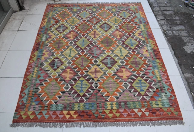 5'1 x 6'5 Handmade vintage afghan tribal ghalmouri kilim rug, Persian rug 5x7
