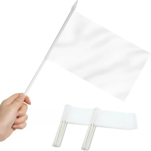 Anley White Mini Flag 12 Pack Hand Held Small Miniature Solid White Blank Flags