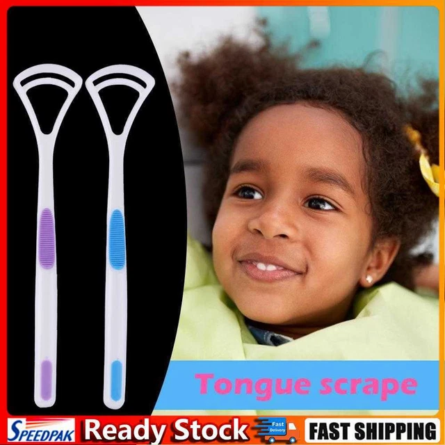 2pcs Tongue Brush Tongue Scraper Cleaner Dental Oral Care (Purple+Blue)
