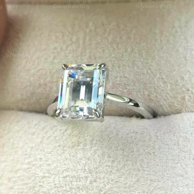 Delicate 5 Ct. Off White Diamond Emerald Cut Solitaire Ring 925 Sterling Silver