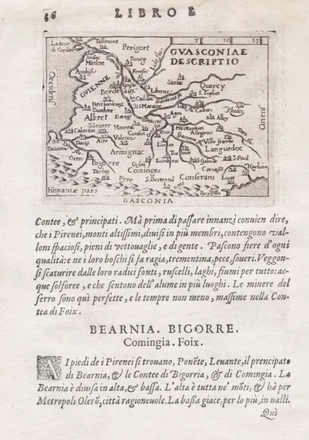 Gascogne Gasconha Gascogne France Espana carte map Karte Ortelius engraving 1599