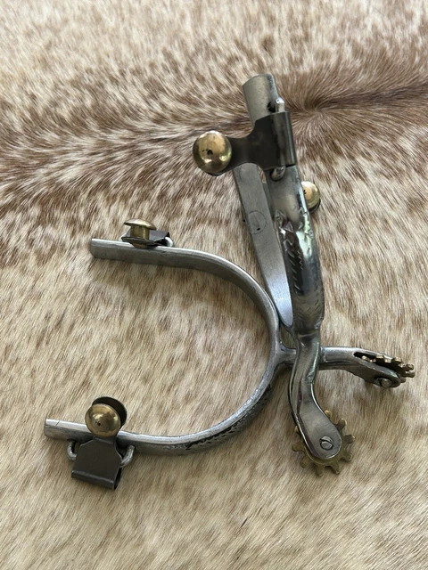 Ladies Size Engraved Design Western Spurs Brass Rowels PAIR