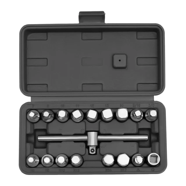 18PC OIL DRAIN Plug Sump Tool 3/8" Wrench Socket Key Set Gearbox