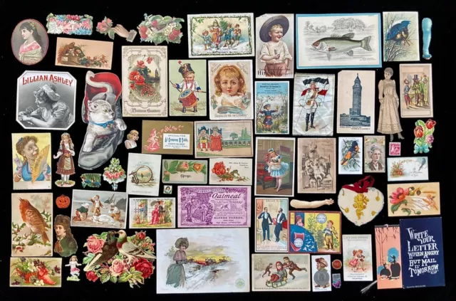 Nice Lot of 59 Victorian Trade Cards and Miscellaneous Ephemera