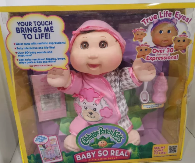 Cabbage Patch Kids Baby So Real Interactive Baby Doll Brown Hair&Eyes Damage Box