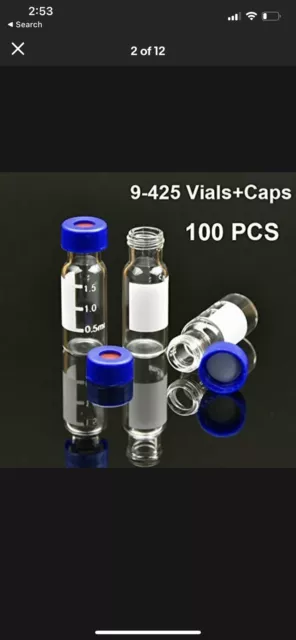 100Pcs 2ml Glass Vials Bottles Clear Containers w/ lids and septa for  GC/MS/GPC