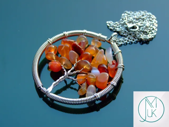 Handmade Red Agate Tree of Life Natural Gemstone Pendant Necklace 50cm Chakra