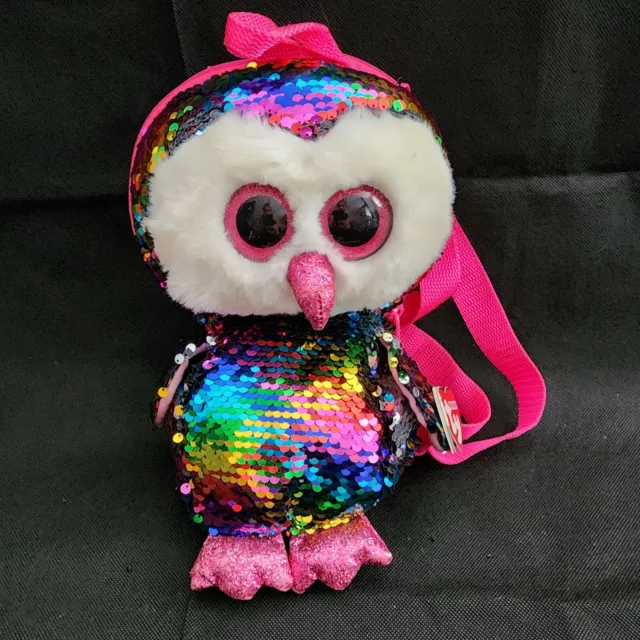 TY Fashion OWEN Owl Sequin Backpack Flippy Color Changing Plush