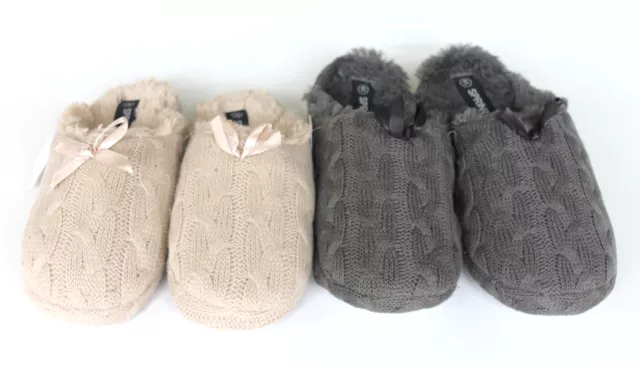 Damen Pantoffeln Hausschuhe Schlappen Schuhe Strick Größen 36-41 beige grau Neu