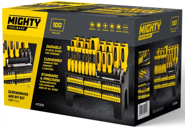 100pc Screwdriver and Bit Set Precision Pozdriv Hex Phillips Torx Square Slot 2