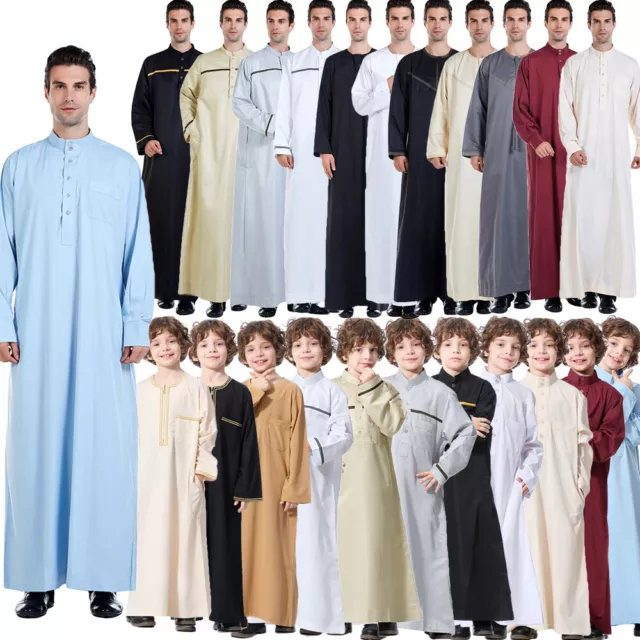 Men Boys Saudi Style Muslim Thobe Thoub Dishdasha Arabic Kaftan Abaya Robe Dress