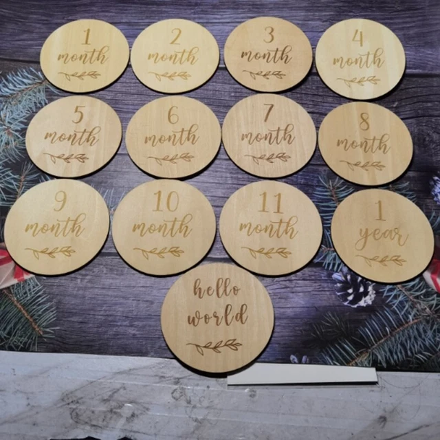 13Pcs Baby Wooden Cards Monthly Growth Recording Cards Photography Proop