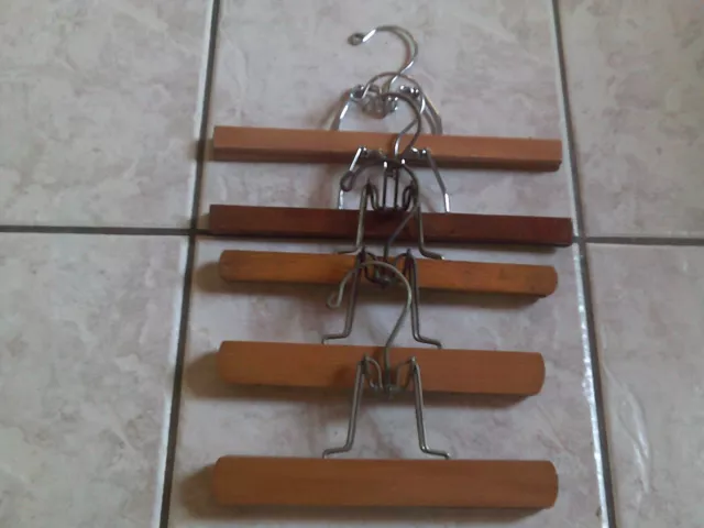 VINTAGE WOODEN HANGERS Wood Clothing Clamp Pants Clothes Lot of 5 $10. ...