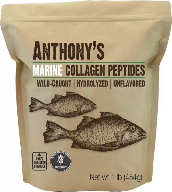 Anthonys Hydrolyzed Marine Collagen Peptides, 1 lb, Gluten Free, Paleo & Keto F