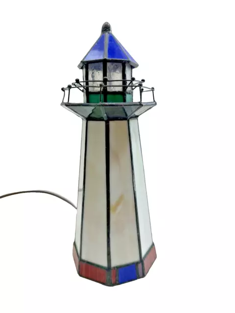 VINTAGE STAINED GLASS Light House Tiffany style Nautical  Beach Night Light Lamp