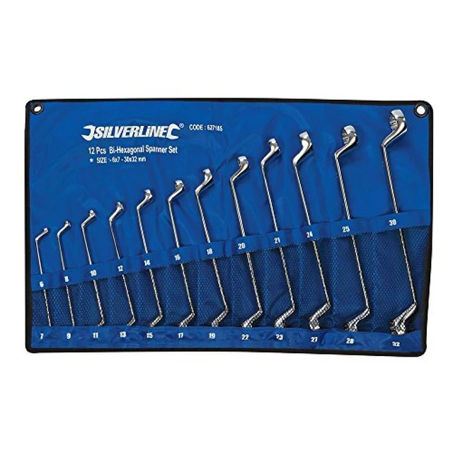 Silverline 627185 Gekröpfter Set di chiavi ad anello, 12 pz. - NUOVO
