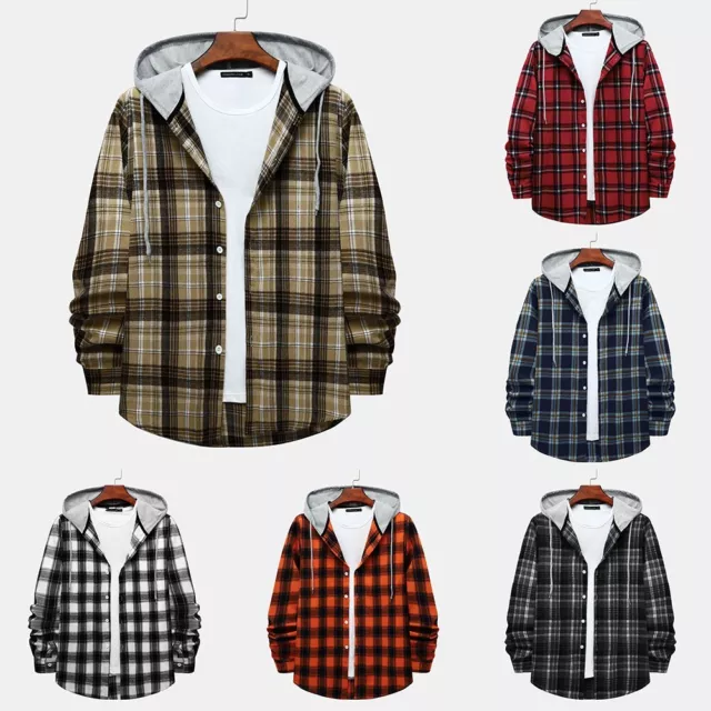 Men's Flannel Plaid Shirt Hoodie with Button Down Closure for Any Occasion