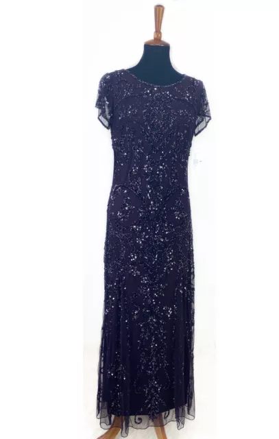 Pisarro Nights Embellished Mesh Sequin Purple Beaded Gown Brkn Zip Size 4P $298