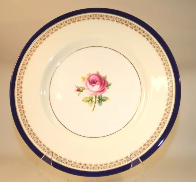Antique Vintage Minton Rose Flower Dinner Plate Gold & Navy Trim GORGEOUS