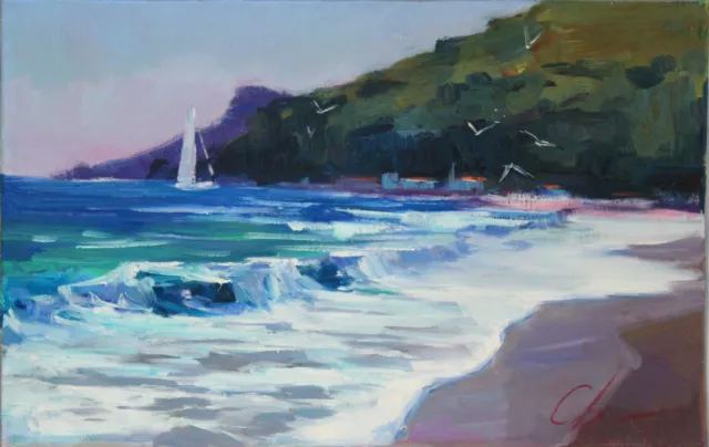 Seascape painting Original art Impressionism Oil on canvas by S. Chernyakovsky