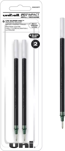 Uniball Signo 207 Impact Stick Gel Pen Refill, 2 Black Pen Refills, 1.0Mm Bold P