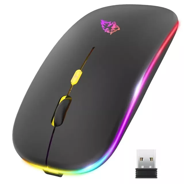 2.4GHz Wireless Optical Mouse USB Rechargeable RGB Cordless Mice For PC Laptop