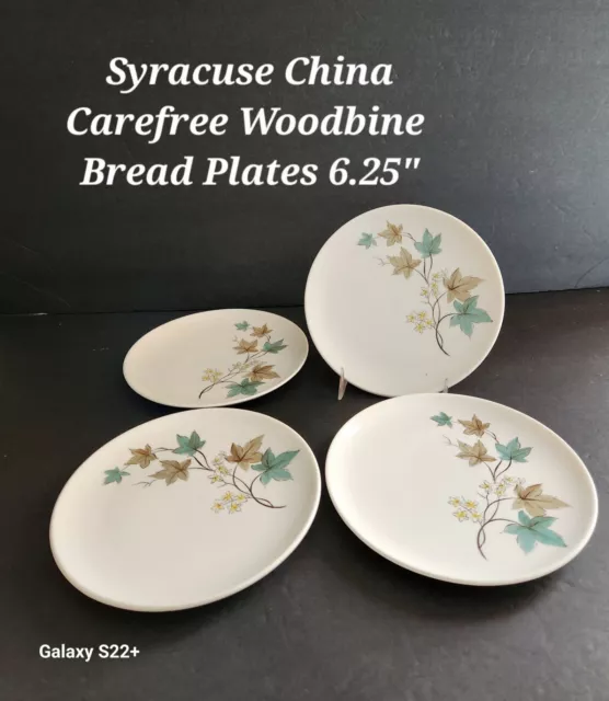 4 SYRACUSE CHINA Carefree WOODBINE Bread Plates 6 1/4" Shiny