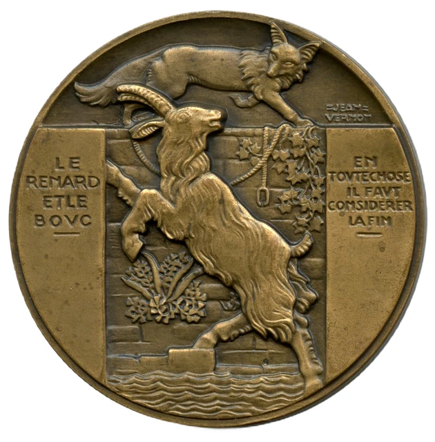 FRANCE LA FONTAINE Le Renard Et La Chèvre Médaille De Bronze Par Vernon ...
