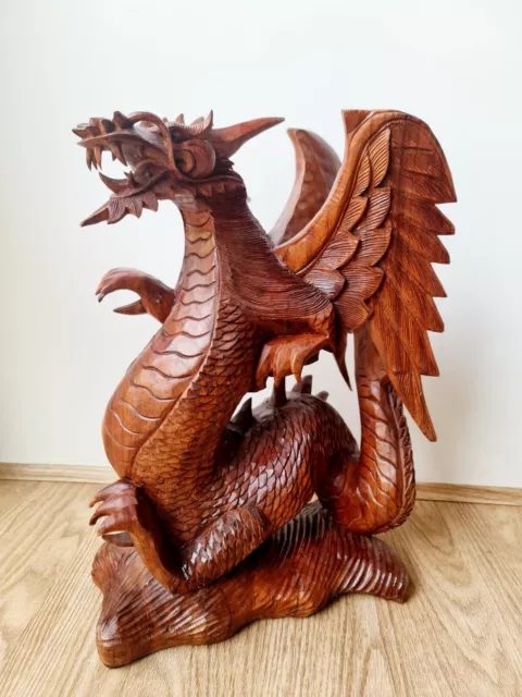 Hand Carved Dragon Sculpture Wood  XL Feng-shui Art Decor
