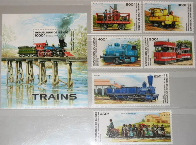 GUINEA 1996 1579-84 Block 501 1354-1360 Locomotives alte Lokomotiven Züge MNH