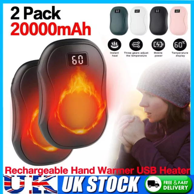 2X 10000mAh Winter Hand Warmer Rechargeable Electric Pocket USB Power Bank 3Gear