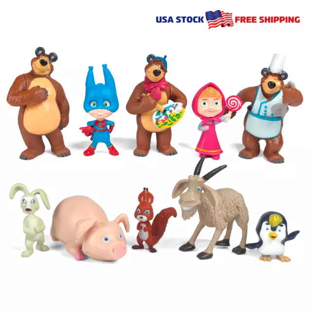 Masha And The Bear Set Of 10 Pcs Cake Topper Action Figures Toy Dolls T 1849 Picclick 