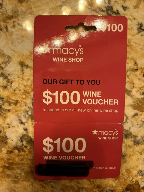 MACYS WINE SHOP VOUCHER, $100, Exp 12/20/23!!