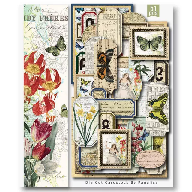 51 pcs Butterfly Flower Paper Stickers Scrapbooking DIY Junk Journal Album Cards