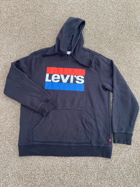 Levis Sweatshirt Mens XL Black Pullover Hoodie Outdoor Drawstring Red Tab Men