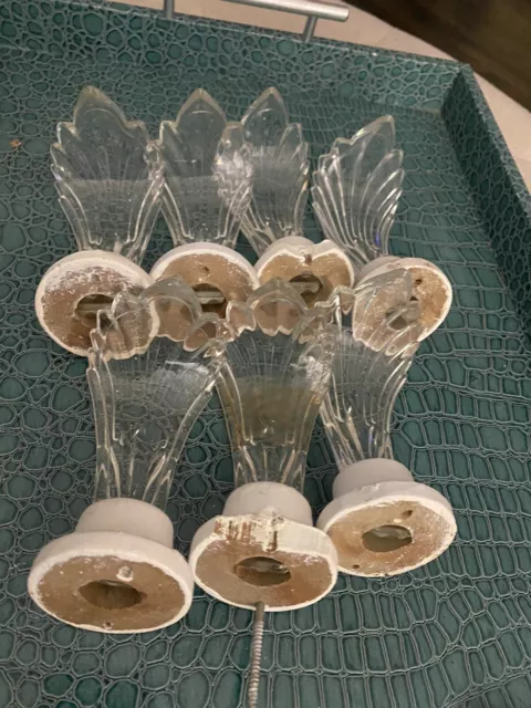 7 Glass Antique Vintage Curtain Tie-Backs Clear Shell Like & Screws 4.5” X 2”