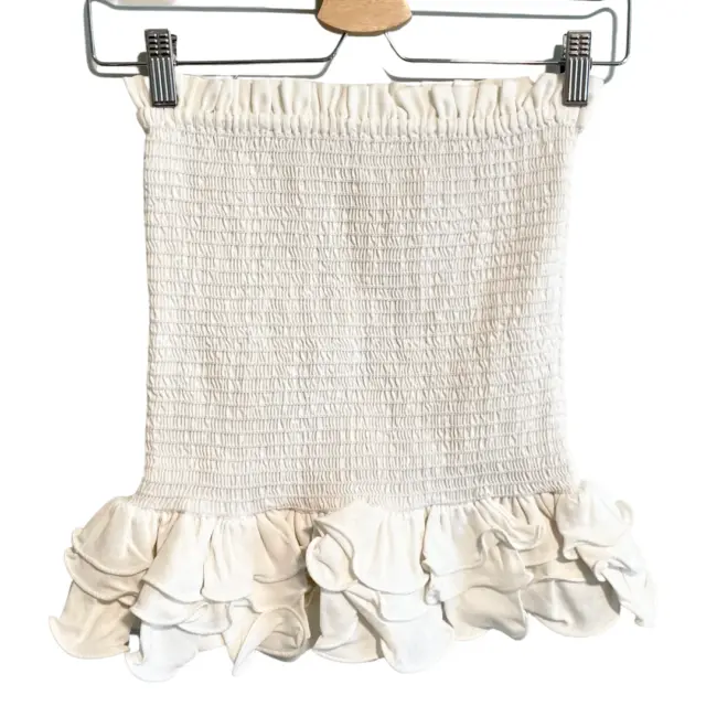 Revolve x Petersyn White Smocked Mini Skirt BRAND NEW Ruffle Hem "White Linen"