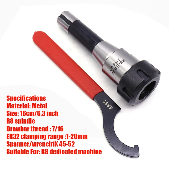 R8-ER32 Collet Chuck Holder ER32 Spring Collets Kit CNC Milling Lathe +Spanner