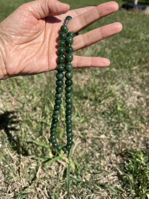 18 inch Russian Siberian Green Nephrite Jade 10mm bead Necklace D51 4
