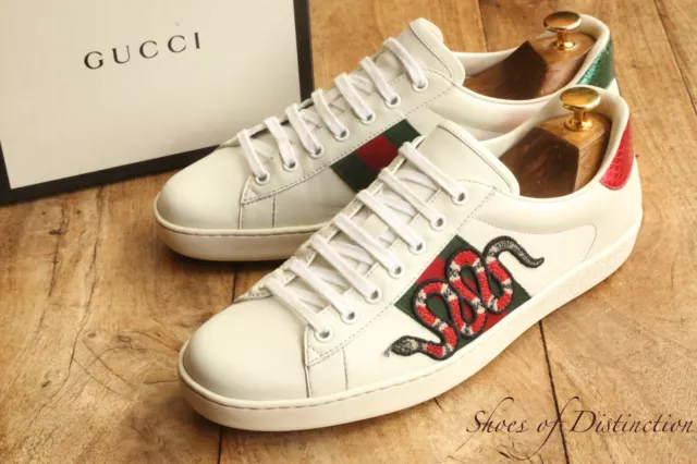 Gucci Ace White Snake Leather Shoes Trainers Sneakers Men's UK 8 US 9 EU 42