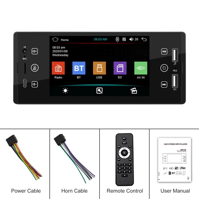 Bluetooth MP5 Player Single 1DIN 5" Carplay Touch Car Stereo FM Radio AUX USB SD